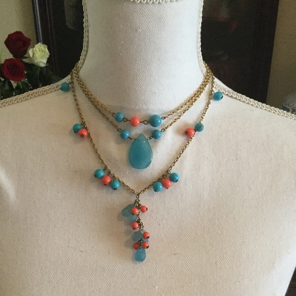 Vintage Pink and Turquoise Blue Statement Necklace